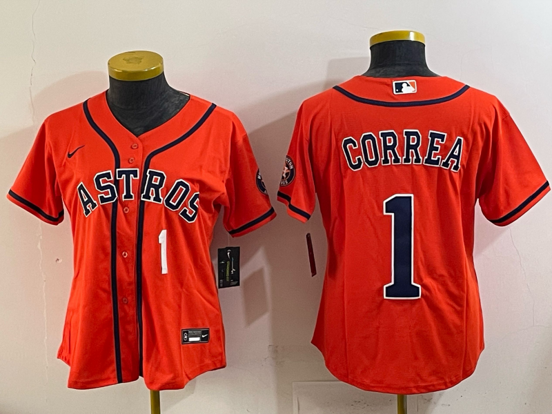 Women Houston Astros #1 Correa orange 2025 Nike MLB Jersey 006->women mlb jersey->Women Jersey